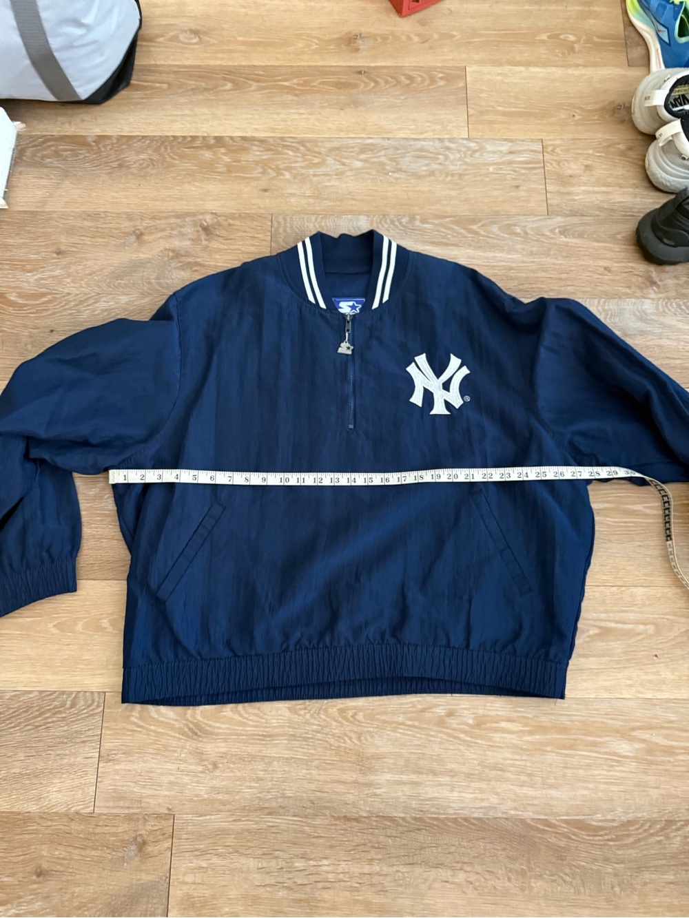STARTER Navy Jacket with White Stripe Collar and Gold Zipper Charm